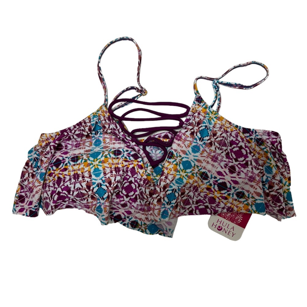 NWT Hula Honey Bikini Top Purple White Tribal Women’s